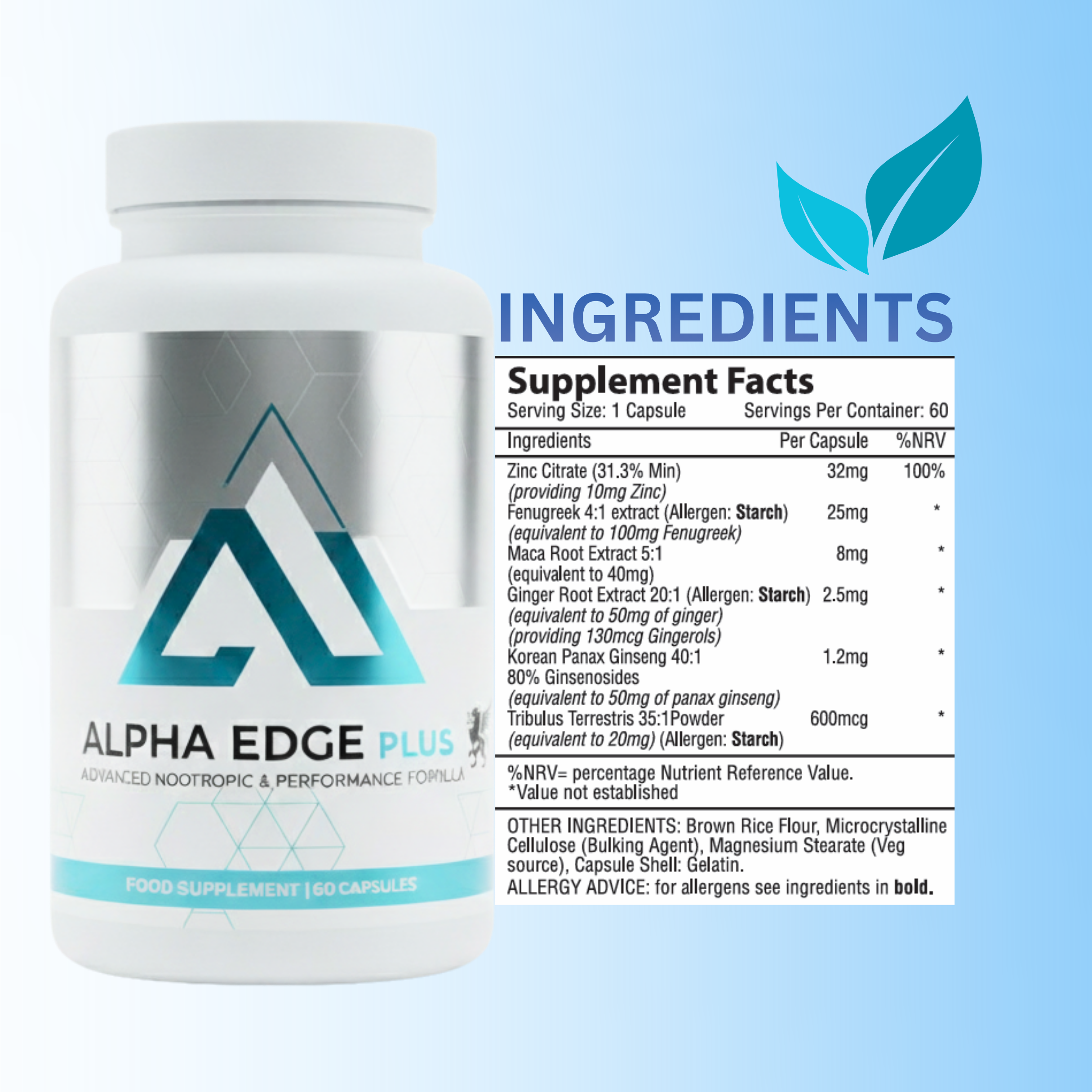 Alpha Edge Plus – Fitness Lifestyle Support Food Supplement (60 Capsules)