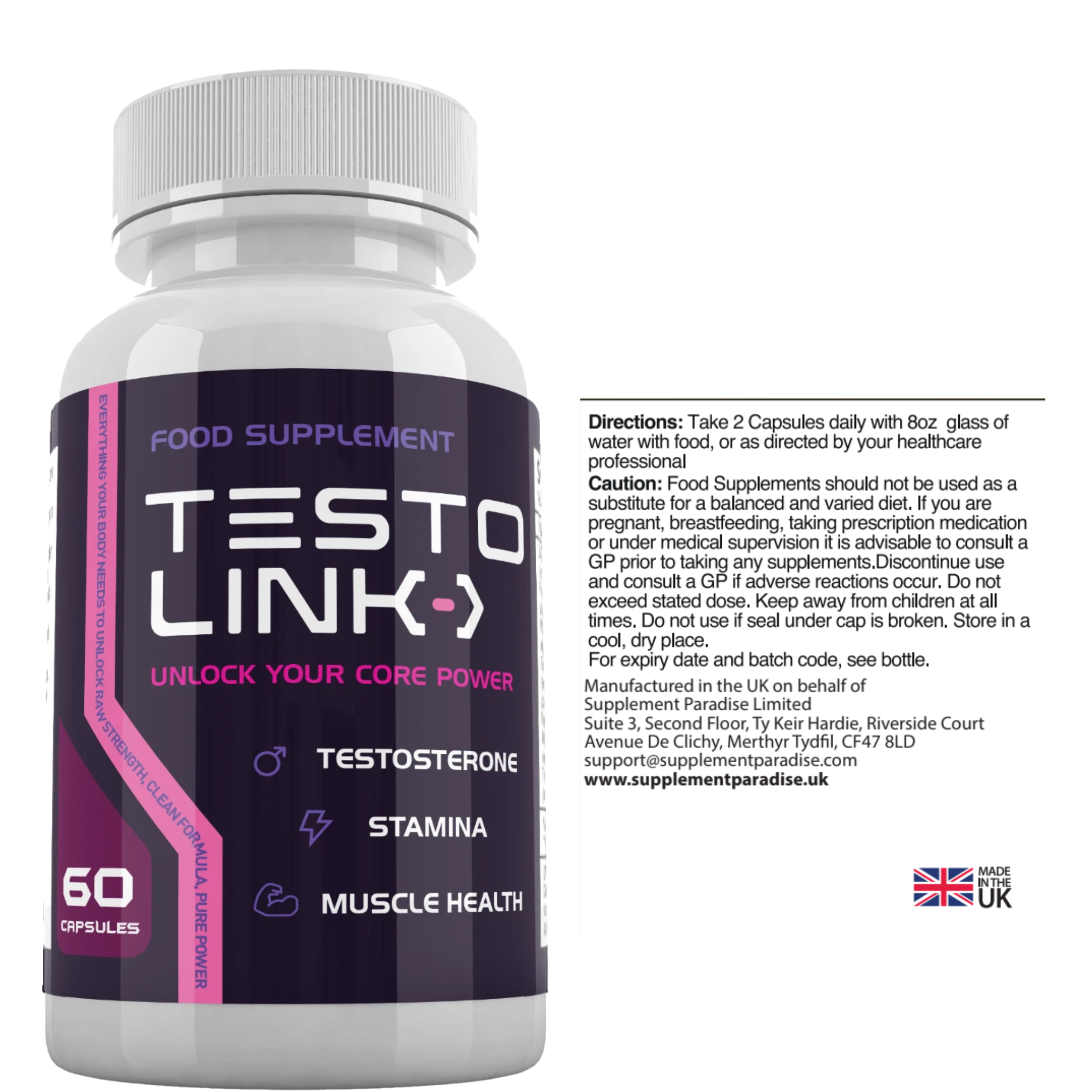 Testo Link – 60 Capsules – Food Supplement for Men – Daily Formula
