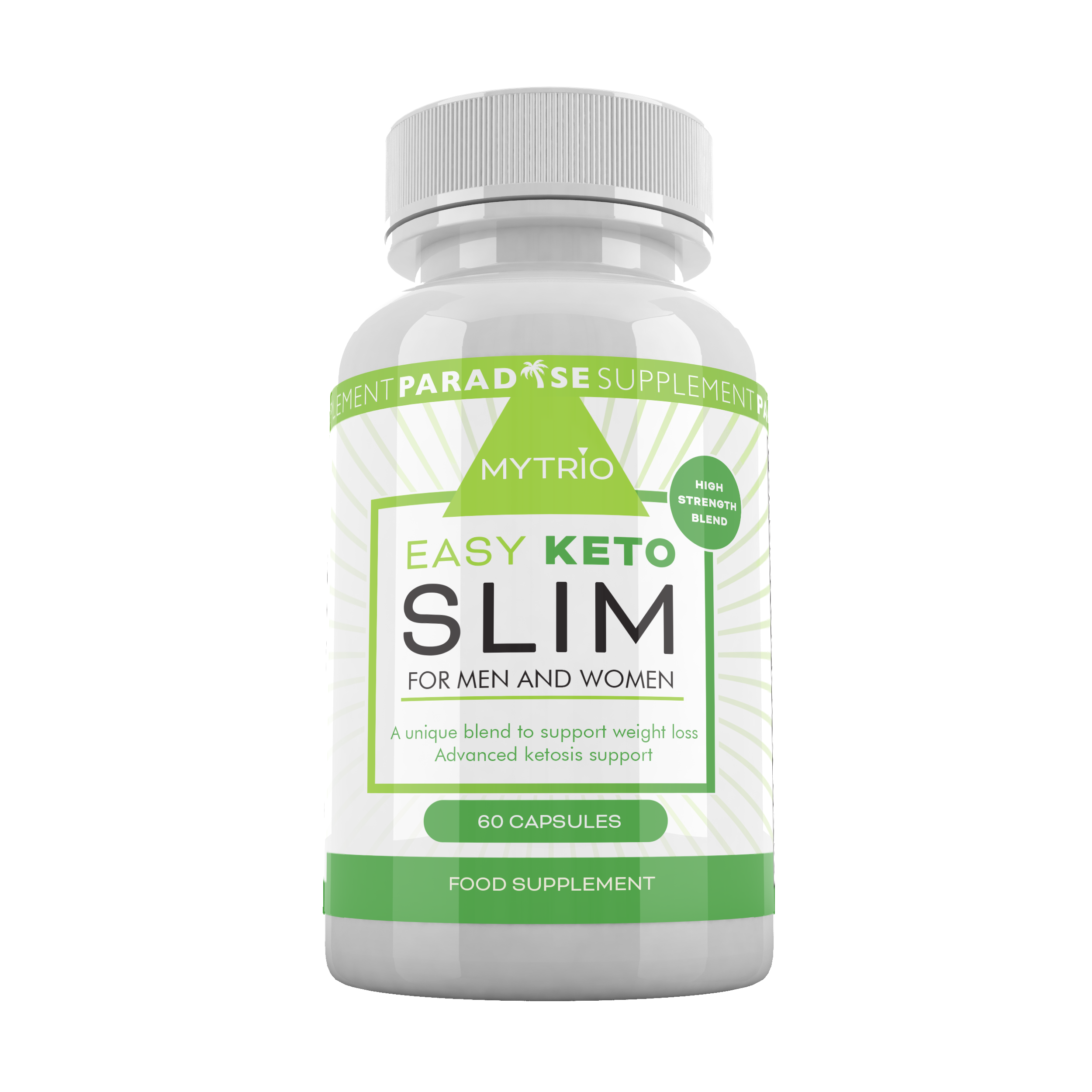 Mytrio Easy Keto Slim supplement bottle front label displayed on a clean white background, showing product name and key branding