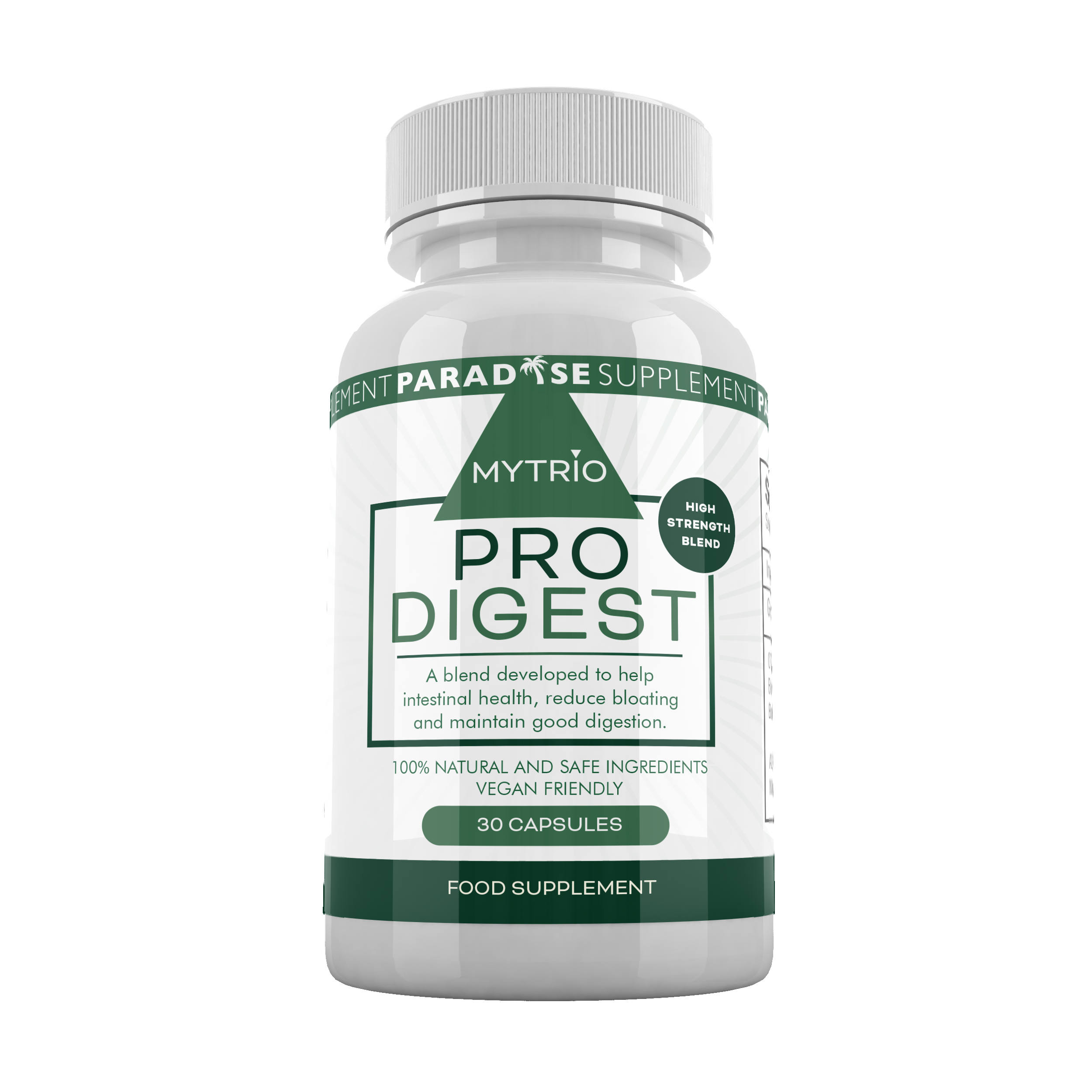 Front view of Mytrio Pro Digest supplement bottle showing product name, branding, and label design on a white background.