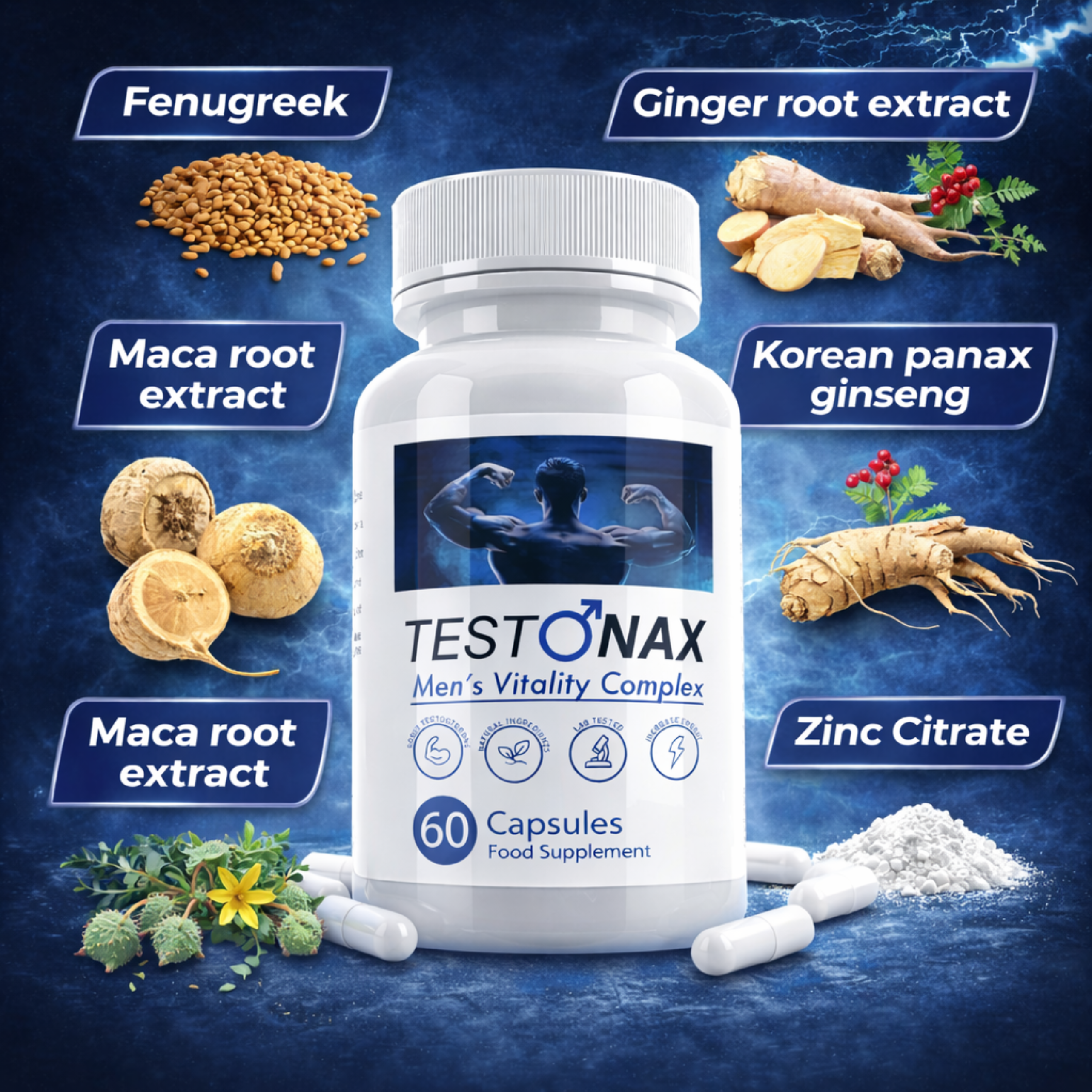 TestoNax Capsules for Men – Daily Food Supplement | 1 Month Supply